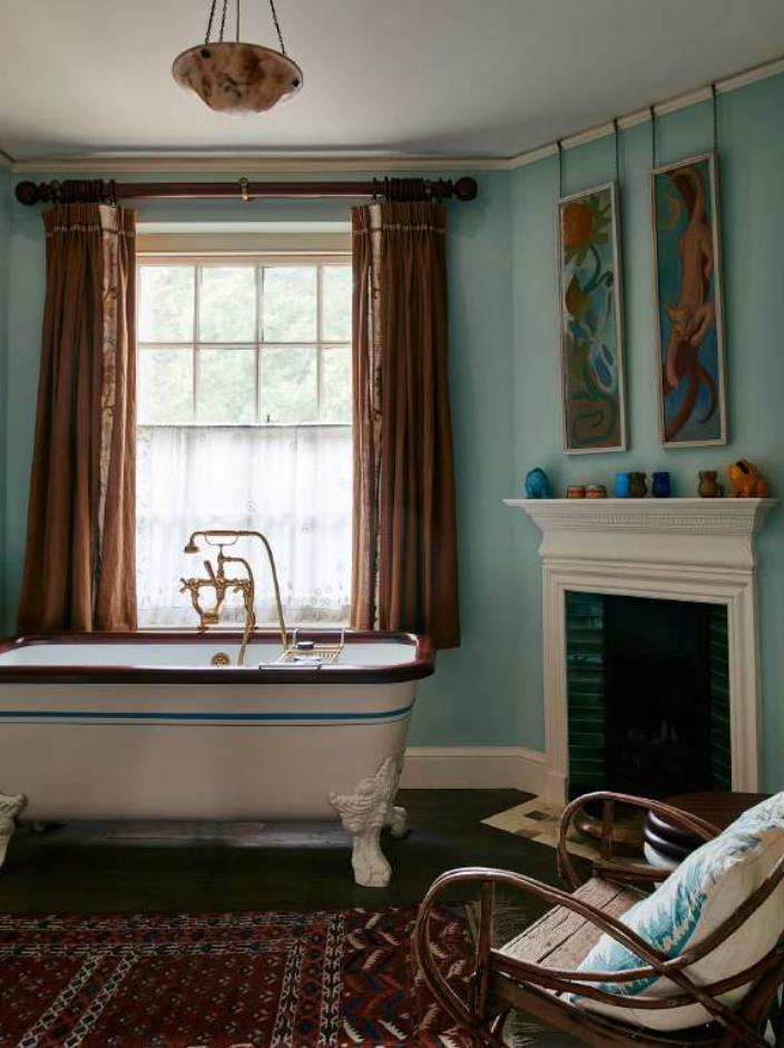 . . . while in this Hampshire house he installed a picture rail, usually reserved for more formal rooms, because of the importance he attaches to art: the bathroom, he says, is ‘one of the few places where you can spend time appreciating it’